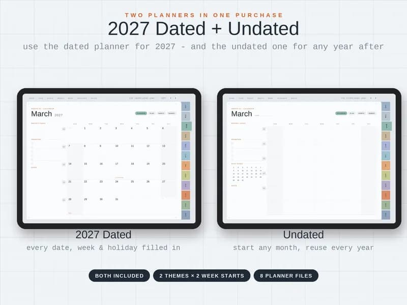 Engineer Edition 2027 dated and undated planners, two planners in one purchase
